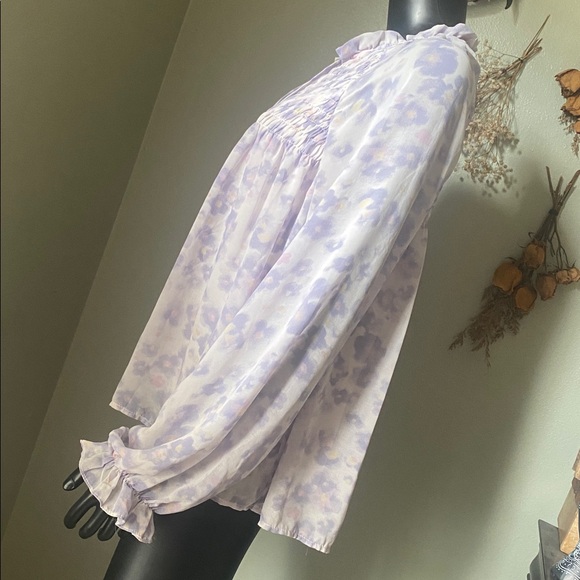 Entro Light Pastel Purple & Pink Floral Sheer Sleeve Blouse Top - Picture 6 of 15